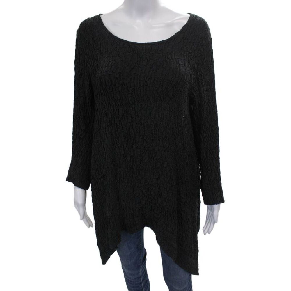 Grizas Womens Silk Tunic Blouse Black Scoop Neck Long Sleeve Size M